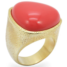 Load image into Gallery viewer, 1W026 - Gold Brass Ring with Semi-Precious Coral in Rose