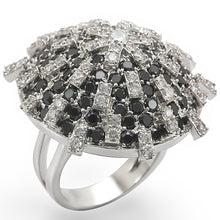 Load image into Gallery viewer, 1W029 - Rhodium Brass Ring with AAA Grade CZ  in Black Diamond