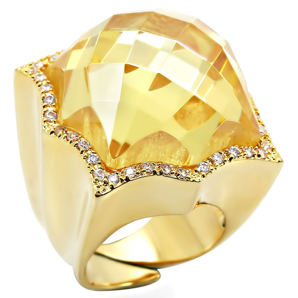 1W030 - Gold Brass Ring with AAA Grade CZ  in Citrine Yellow