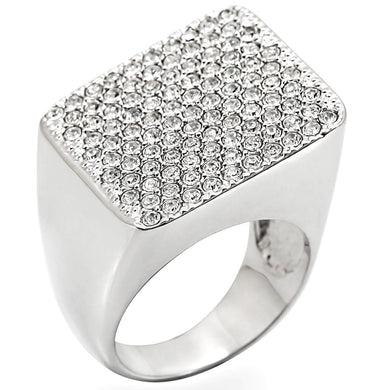 1W035 - Rhodium Brass Ring with Top Grade Crystal  in Clear