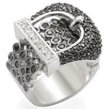 Load image into Gallery viewer, 1W048 - Rhodium + Ruthenium Brass Ring with AAA Grade CZ  in Black Diamond