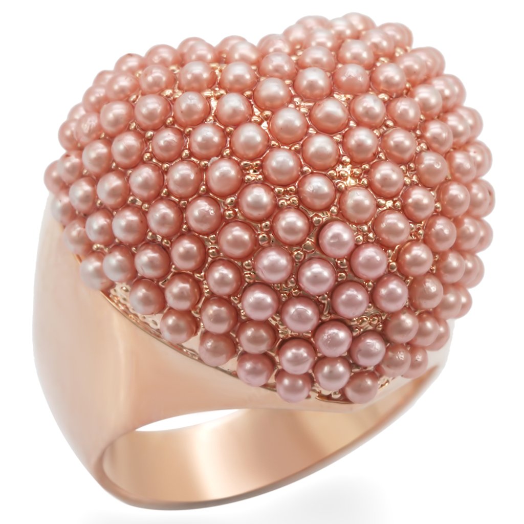 1W059 - Rose Gold Brass Ring with Synthetic Pearl in Rose