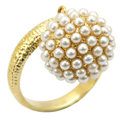 1W060 - Gold Brass Ring with Synthetic Pearl in Citrine Yellow