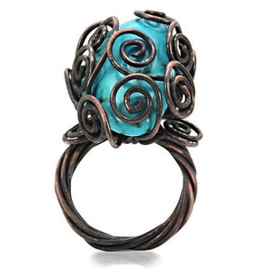 LOA597 - Antique Tone Brass Ring with Synthetic Turquoise in Turquoise