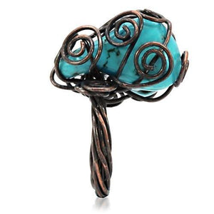 LOA597 - Antique Tone Brass Ring with Synthetic Turquoise in Turquoise