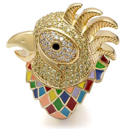 1W087 - Gold Brass Ring with AAA Grade CZ  in Multi Color