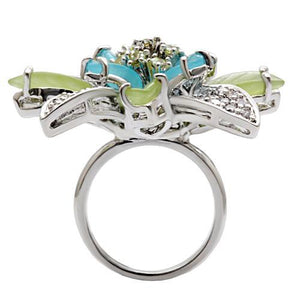 1W094 - Rhodium Brass Ring with Synthetic Synthetic Glass in Multi Color