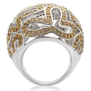 1W095 - Reverse Two-Tone Brass Ring with AAA Grade CZ  in Topaz
