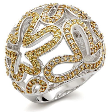 1W095 - Reverse Two-Tone Brass Ring with AAA Grade CZ  in Topaz