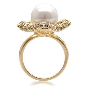 1W103 - Gold Brass Ring with Synthetic Pearl in White