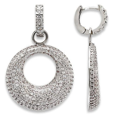 1W119 - Rhodium Brass Earrings with AAA Grade CZ  in Clear