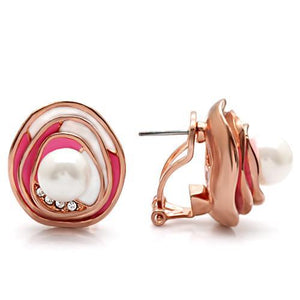 1W123 - Rose Gold Brass Earrings with Synthetic Pearl in White