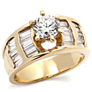 1W159 - Gold Brass Ring with AAA Grade CZ  in Clear