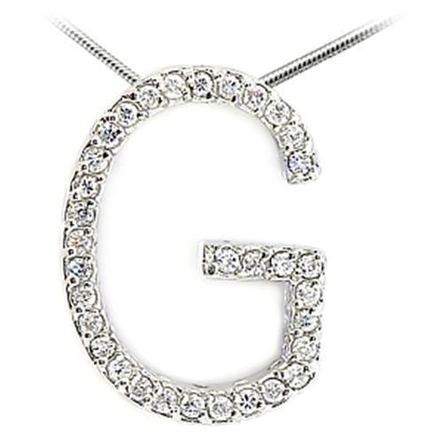 21607 - Rhodium Brass Pendant with AAA Grade CZ  in Clear