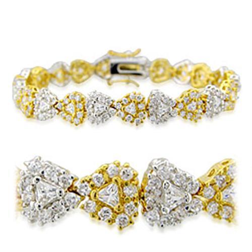 23711 - Gold+Rhodium Brass Bracelet with AAA Grade CZ  in Clear