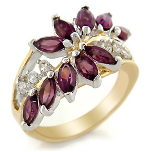 2W001 - Gold+Rhodium Brass Ring with Top Grade Crystal  in Amethyst