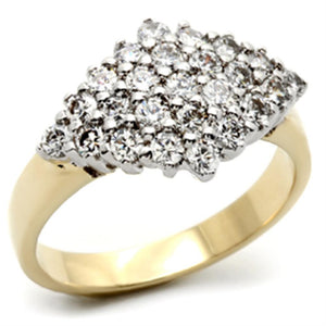 2W010 - Gold+Rhodium Brass Ring with AAA Grade CZ  in Clear