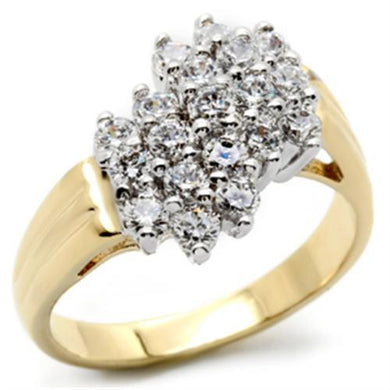 2W012 - Gold+Rhodium Brass Ring with AAA Grade CZ  in Clear
