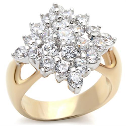 2W024 - Gold+Rhodium Brass Ring with AAA Grade CZ  in Clear