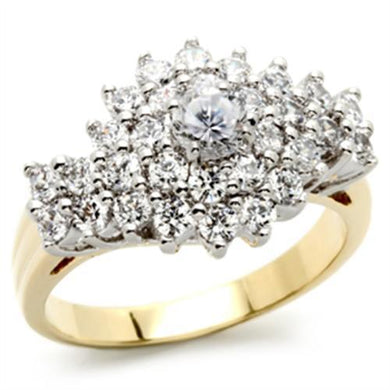 2W026 - Gold+Rhodium Brass Ring with AAA Grade CZ  in Clear