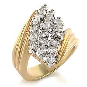 2W029 - Gold+Rhodium Brass Ring with AAA Grade CZ  in Clear
