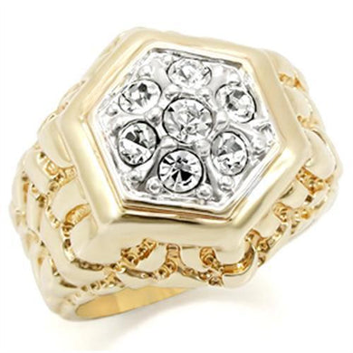 2W037 - Gold+Rhodium Brass Ring with Top Grade Crystal  in Clear