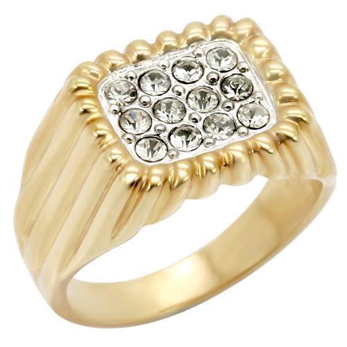2W039 - Gold+Rhodium Brass Ring with Top Grade Crystal  in Clear