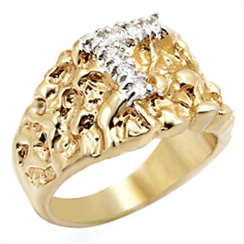 2W044 - Gold+Rhodium Brass Ring with AAA Grade CZ  in Clear