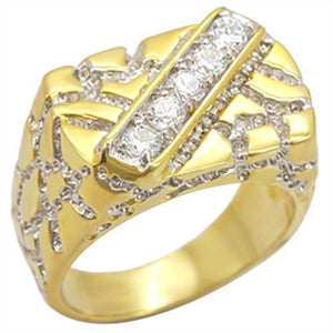 2W050 - Gold+Rhodium Brass Ring with AAA Grade CZ  in Clear