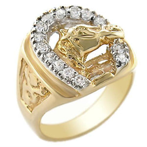 2W054 - Gold+Rhodium Brass Ring with AAA Grade CZ  in Clear