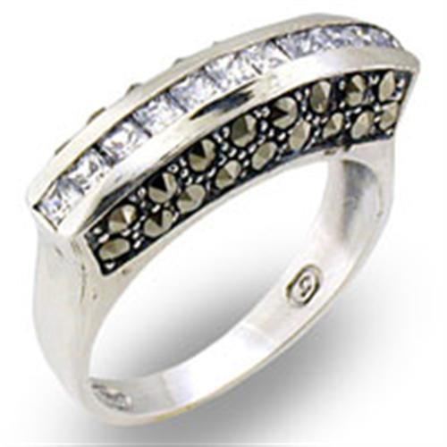 31010 - Antique Tone 925 Sterling Silver Ring with AAA Grade CZ  in Clear