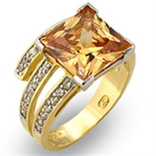 31221 - Gold+Rhodium 925 Sterling Silver Ring with AAA Grade CZ  in Champagne