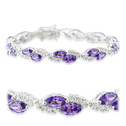 31915 - High-Polished 925 Sterling Silver Bracelet with AAA Grade CZ  in Amethyst