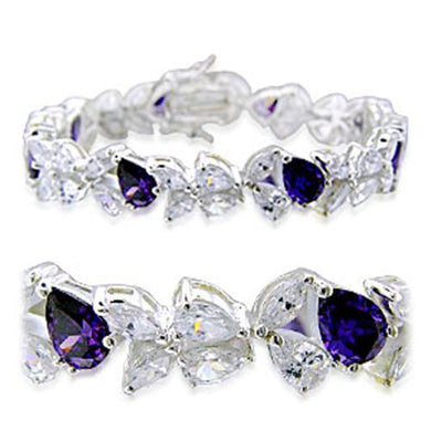 31924 - High-Polished 925 Sterling Silver Bracelet with AAA Grade CZ  in Amethyst