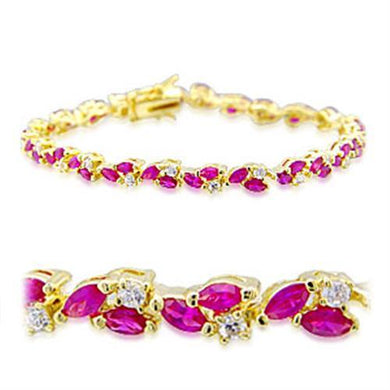 32001 - Gold Brass Bracelet with Synthetic Garnet in Ruby