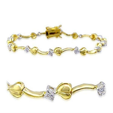 32002 - Gold+Rhodium Brass Bracelet with AAA Grade CZ  in Clear