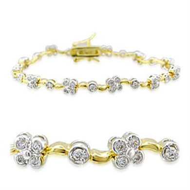 32003 - Gold+Rhodium Brass Bracelet with AAA Grade CZ  in Clear
