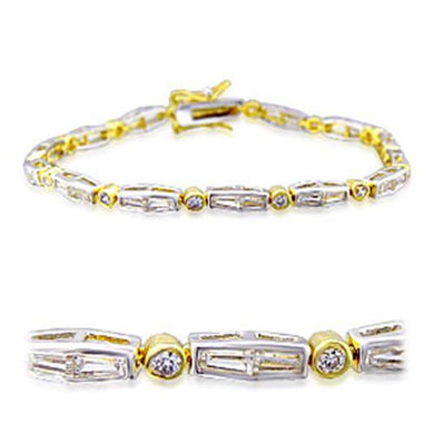 32004 - Gold+Rhodium Brass Bracelet with AAA Grade CZ  in Clear