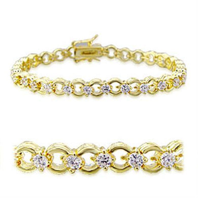 32005 - Gold Brass Bracelet with AAA Grade CZ  in Clear