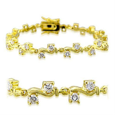 32006 - Gold Brass Bracelet with AAA Grade CZ  in Clear