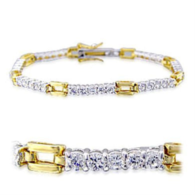 32008 - Gold+Rhodium Brass Bracelet with AAA Grade CZ  in Clear