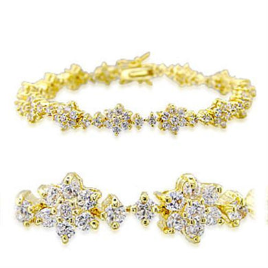 32009 - Gold Brass Bracelet with AAA Grade CZ  in Clear