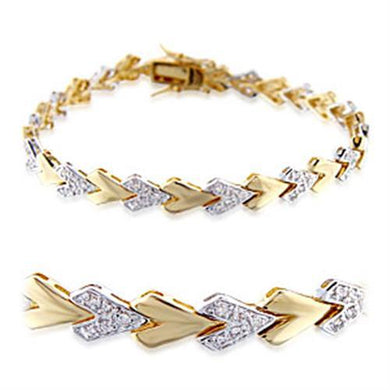 32010 - Gold+Rhodium Brass Bracelet with AAA Grade CZ  in Clear