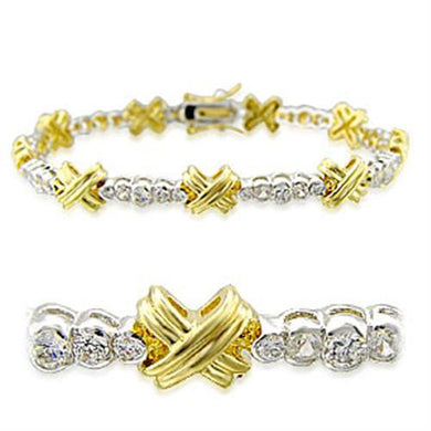 32011 - Gold+Rhodium Brass Bracelet with AAA Grade CZ  in Clear