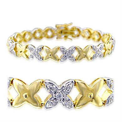 32014 - Gold+Rhodium Brass Bracelet with AAA Grade CZ  in Clear