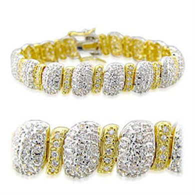 32017 - Gold+Rhodium Brass Bracelet with AAA Grade CZ  in Clear