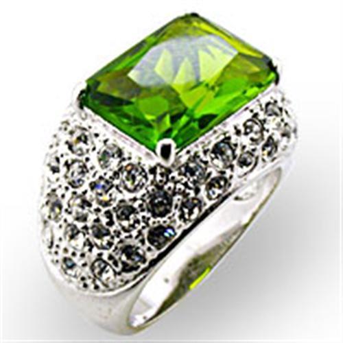 32707 - Rhodium Brass Ring with Synthetic Spinel in Peridot