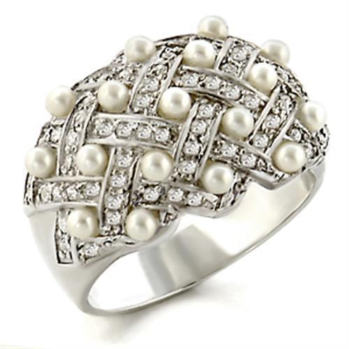 32819 - High-Polished 925 Sterling Silver Ring with Synthetic Pearl in White