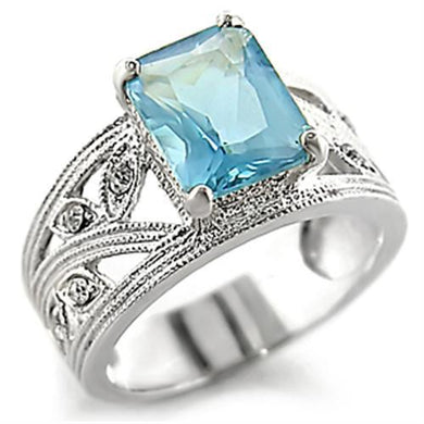 32835 - High-Polished 925 Sterling Silver Ring with Synthetic Spinel in Sea Blue