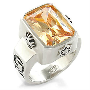 32931 - High-Polished 925 Sterling Silver Ring with AAA Grade CZ  in Champagne